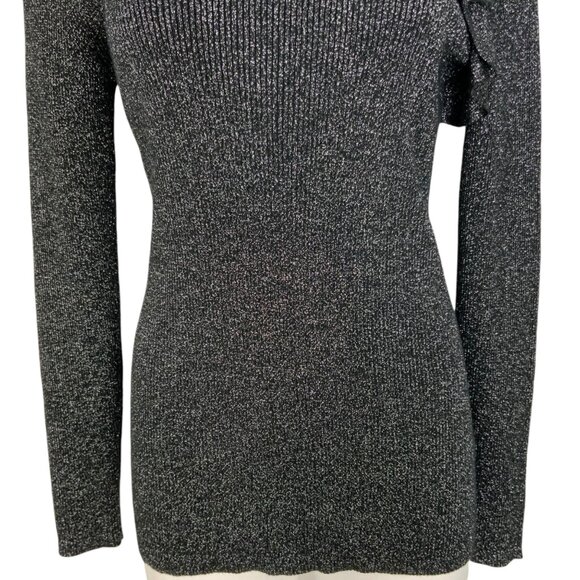 Ted Baker Addale Sweater Ted/4 US/L Silver Metallic Black Ribbed Knit Ruffle - Picture 9 of 12
